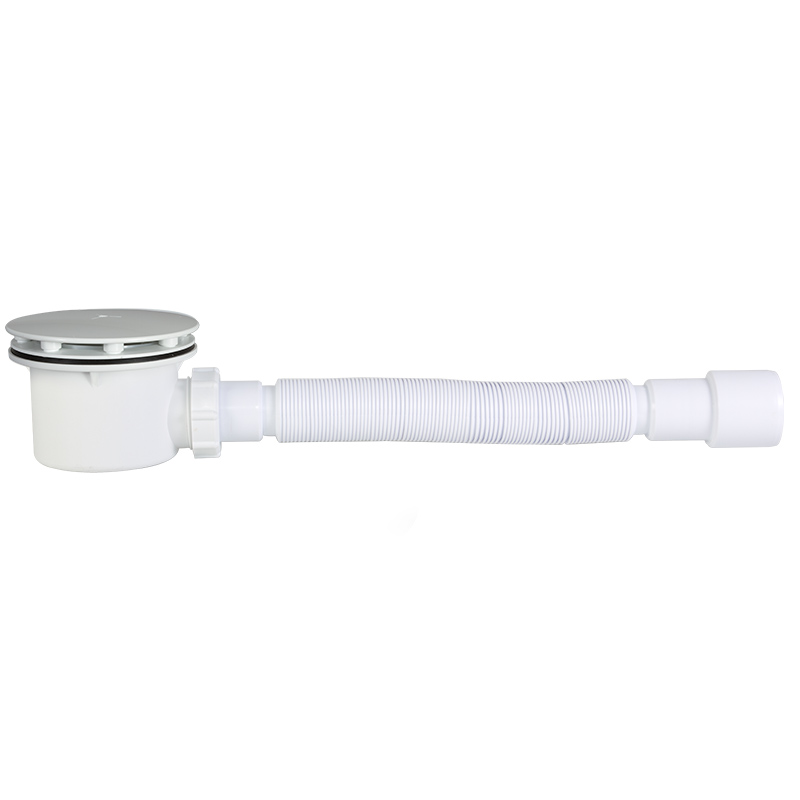 Ø90 mm shower trap with jollyflex pipe, white plastic cover plated, with removable air trap, cleanable