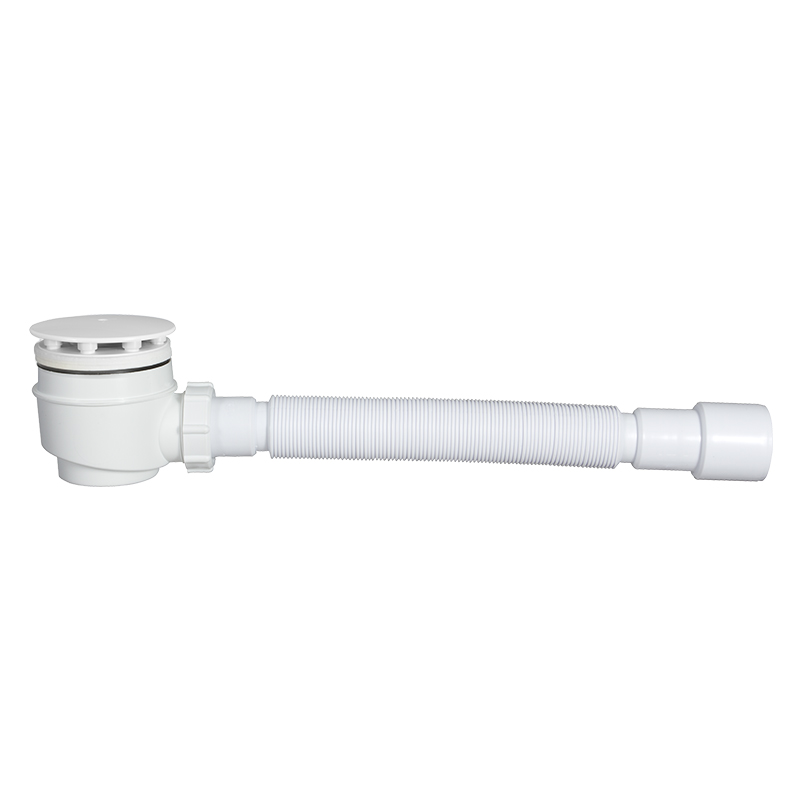 Ø50 mm shower trap with flexible pipe, white plastic, cleanable