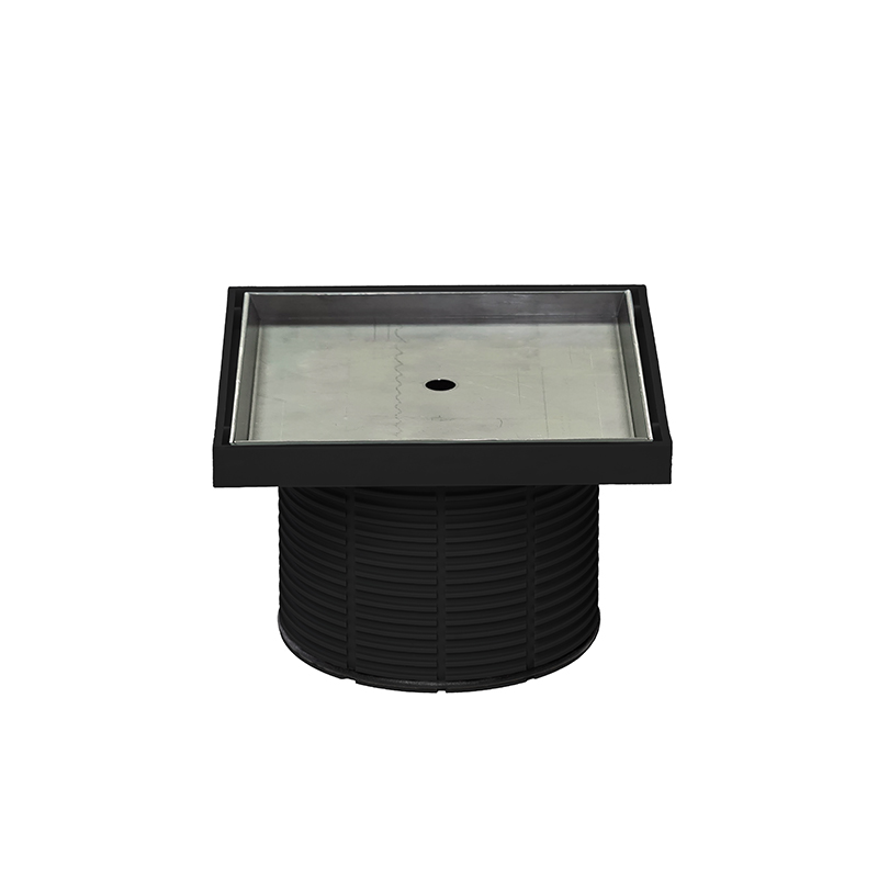 Pipe extension for floor drain (black), with stainless steel tileable cover plate
