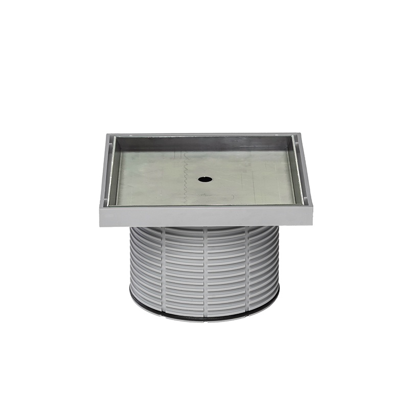 Pipe extension for floor drain (grey), with stainless steel tileable cover plate