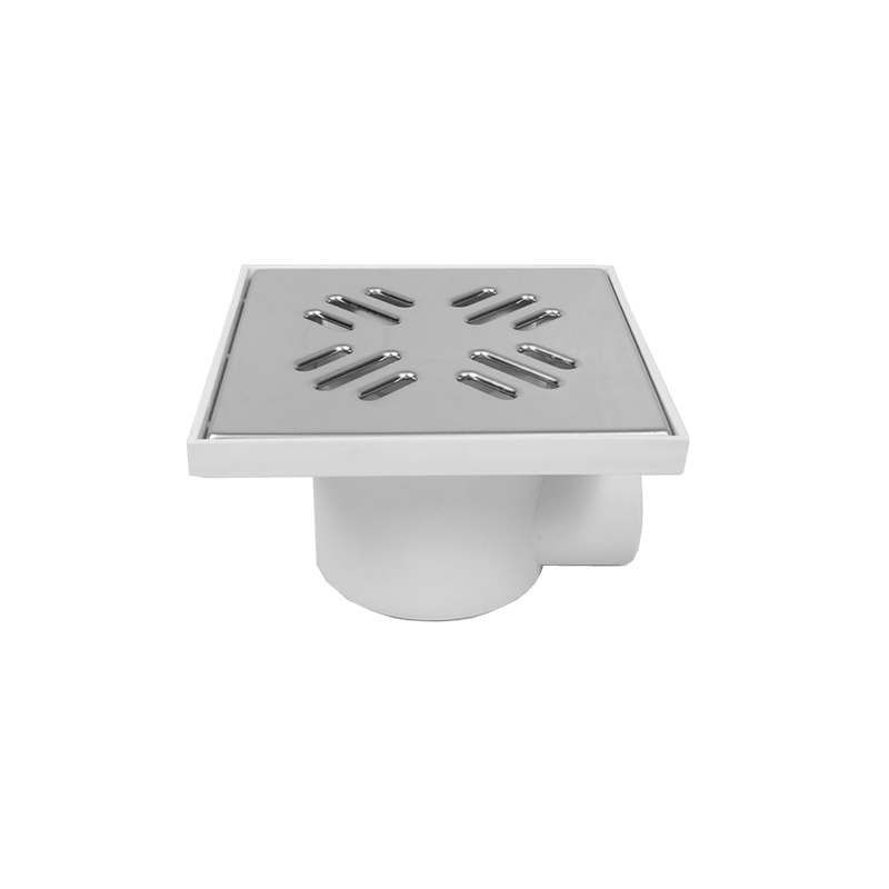 Horizontal Ø50 mm outlet floor drain with 150x150 mm  square designed stainless steel tile without plastic elbow fitting