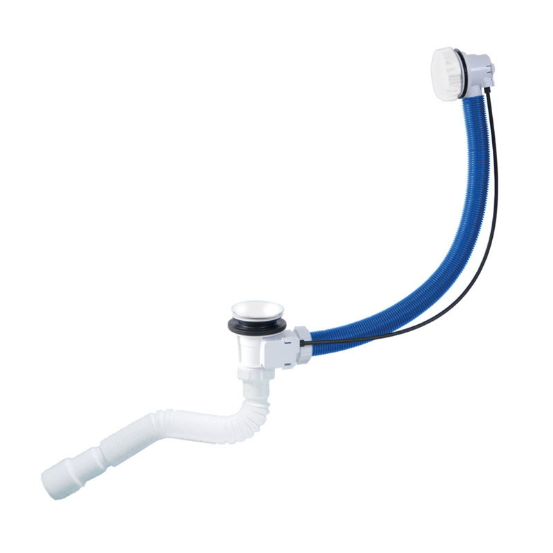 Automated bath dran, (white plastic) with flexible pipe and with bowden