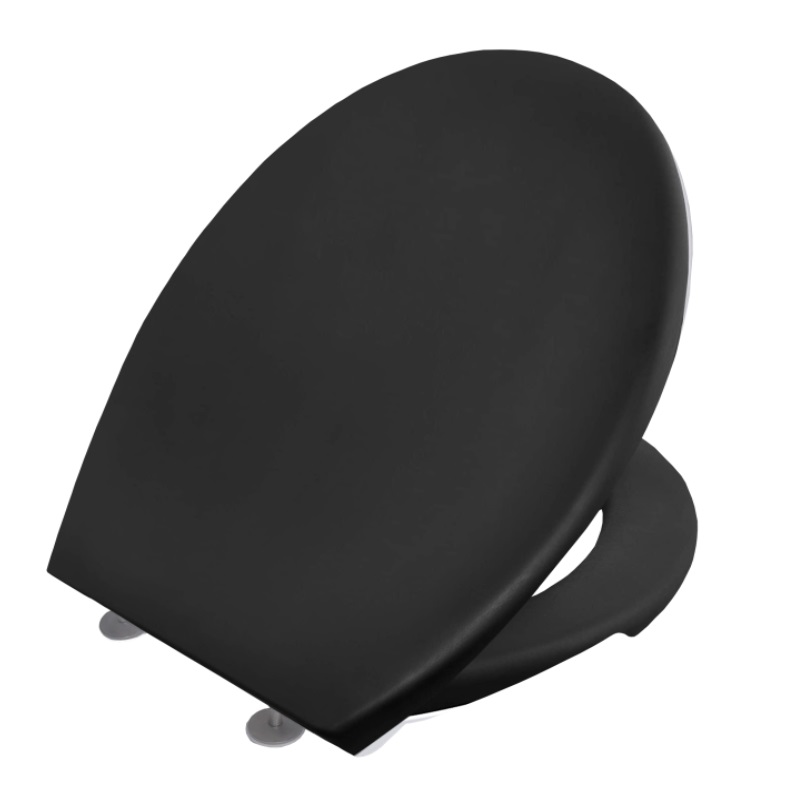 Black colored “SZÁVA” toilet seat (plastic) with INOX hinges