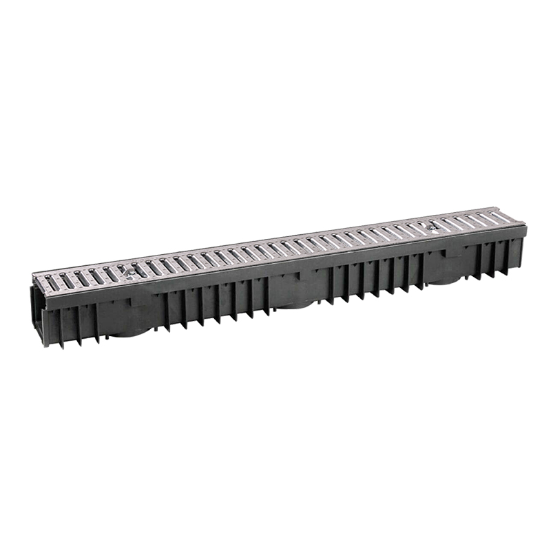 Drainage channel, 1 m length with galvanised grid (screw top type)