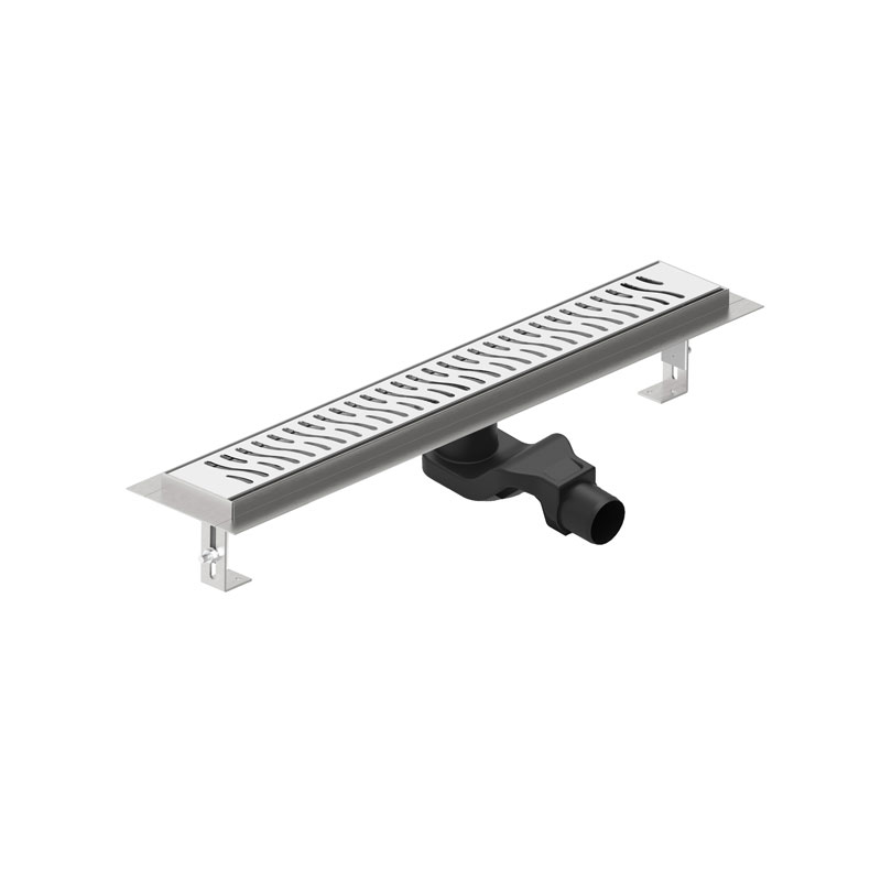 Linear metal shower channel with 600 mm long HARMONY stainless steel grid