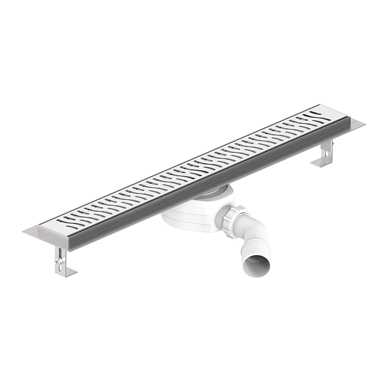 Linear metal shower channel with 700 mm long HARMONY stainless steel grid