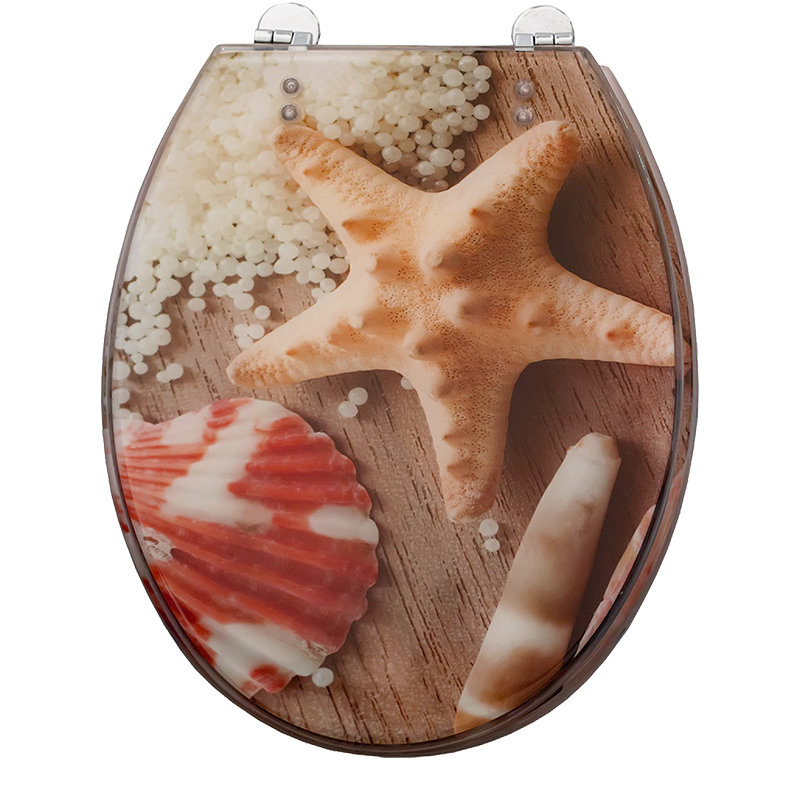 Starfish, sea shell and sea pearl designed Medium Density Fiberboard toilet seat