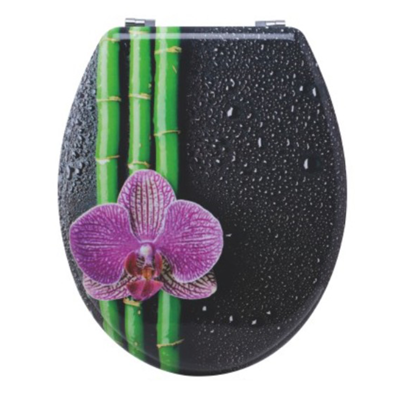 MDF WC ülőke, színes, bambusz, orchidea - mintás