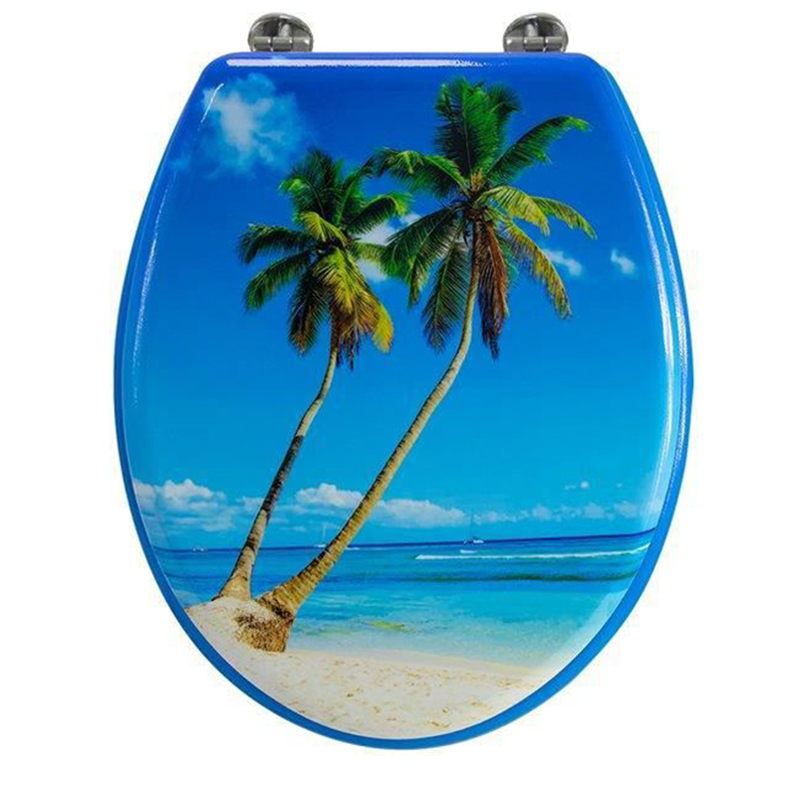 Beach with palm trees designed Medium Density Fiberboard toilet seat