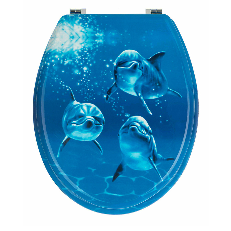 MDF WC ülőke, színes, delfinek vízalatt - mintás